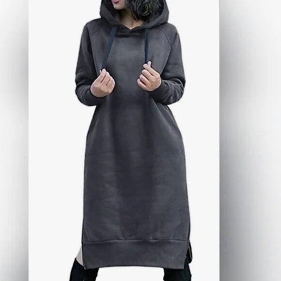 NUTEXROL Sweaters - NUTEXROL Black Oversized Hoodie Dress with Long Sleeves and Side Pockets - Small